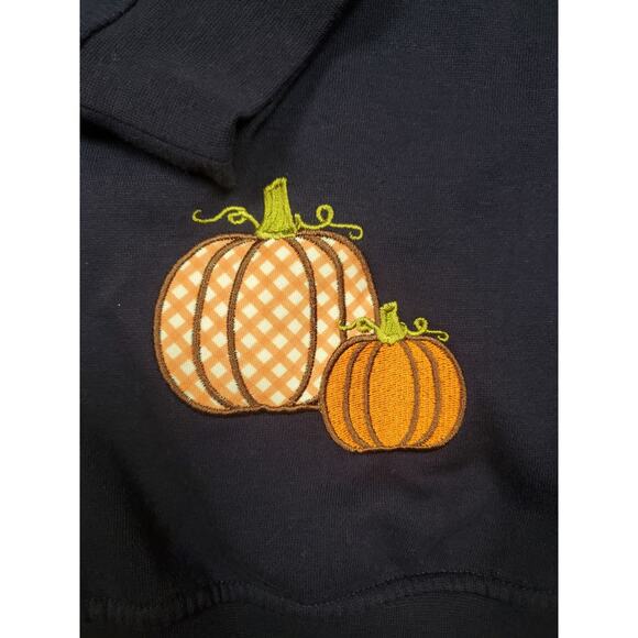 Women's Small Navy Blue Fall Pumpkin Embroidered Button Up Sweatshirt Cardigan - Picture 3 of 6